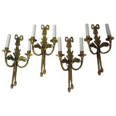 Mid-Century Gilded Bronze French Wall Sconces, Set of Four 2