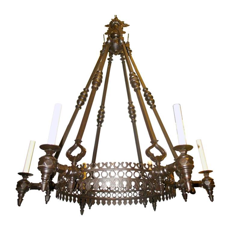 Patinated Antique Bronze Chandelier For Sale