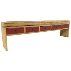 Vintage Five-Drawer Bench with Custom Palomino Cowhide Cushion