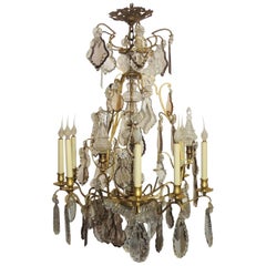 Wonderful French Gilt Bronze Crystal Obelisks Nine-Light Chandelier