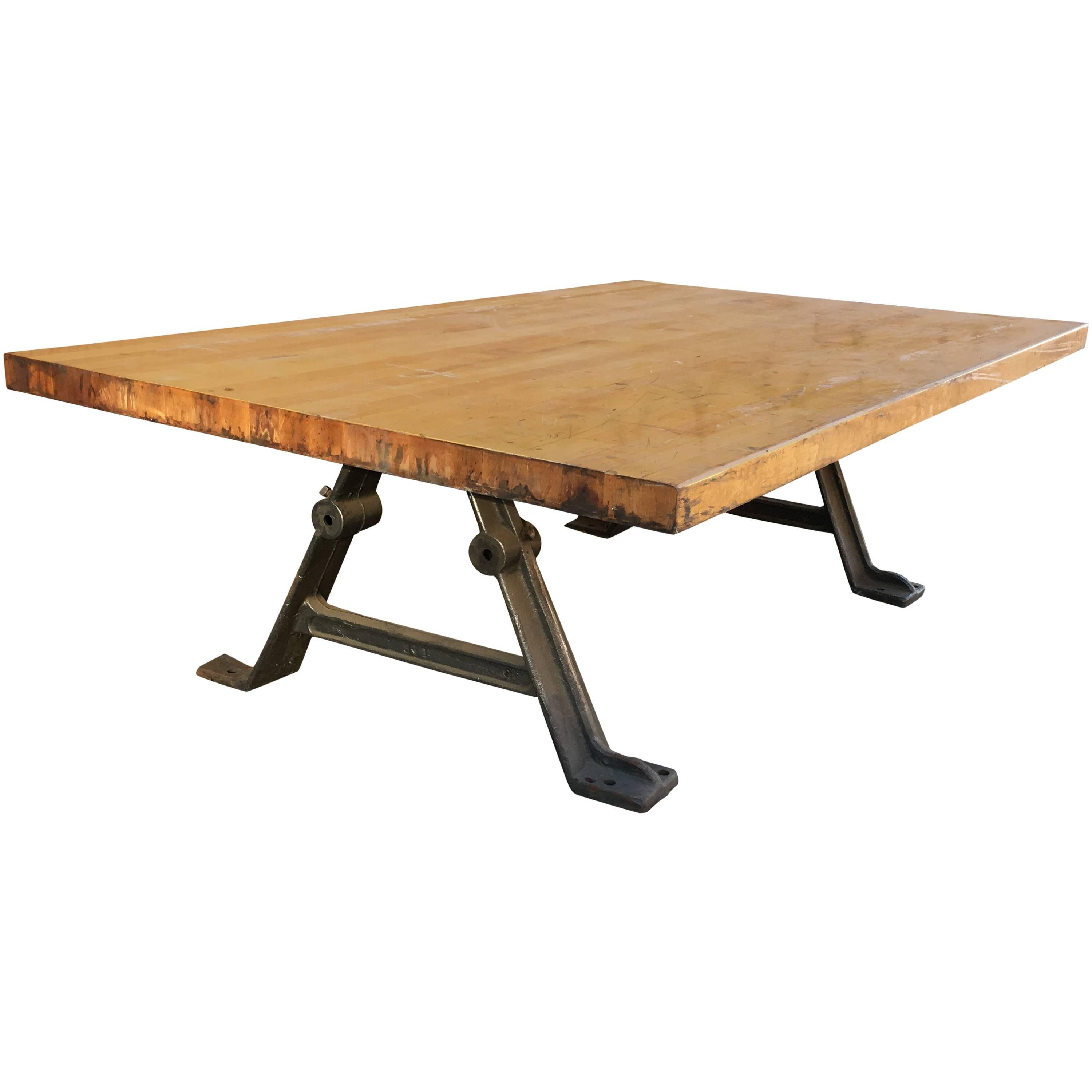 Industrial Reclaimed Butcher Block Coffee Table For Sale