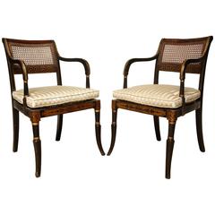 Pair of English Regency Neoclassical Caned Armchairs 5