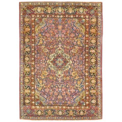 Antique Hand Knotted Wool Blue Color Persian Isfahan Rug