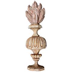 Handsomely-Carved Italian Neoclassical Urn-Form Wood Applique with Flame Finial