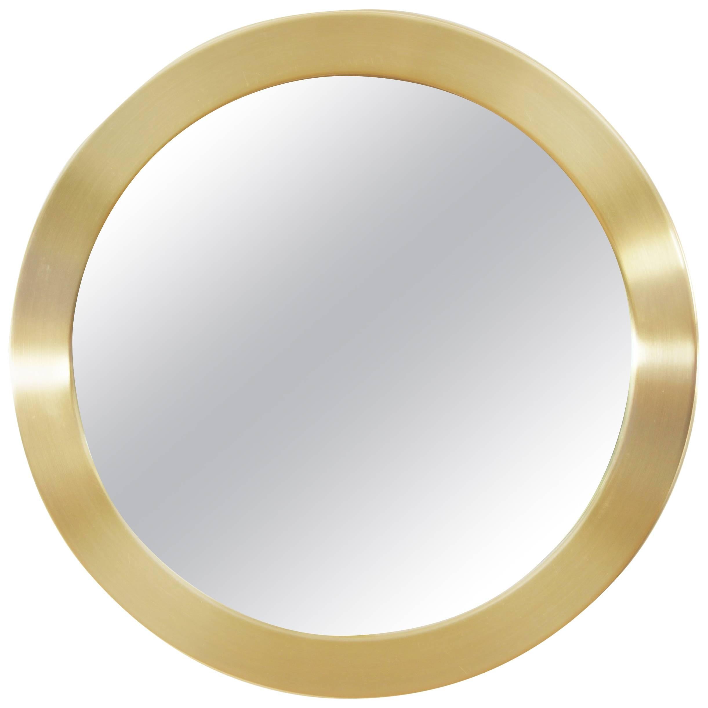 Mid-Modern Century Round Mirror in Brass Model Nr 134 by Glasmäster