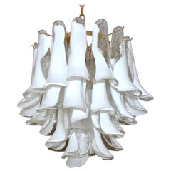 Mazzega Murano Clear and White Petal Chandelier
