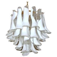 Mazzega Murano Clear and White Petal Chandelier 5