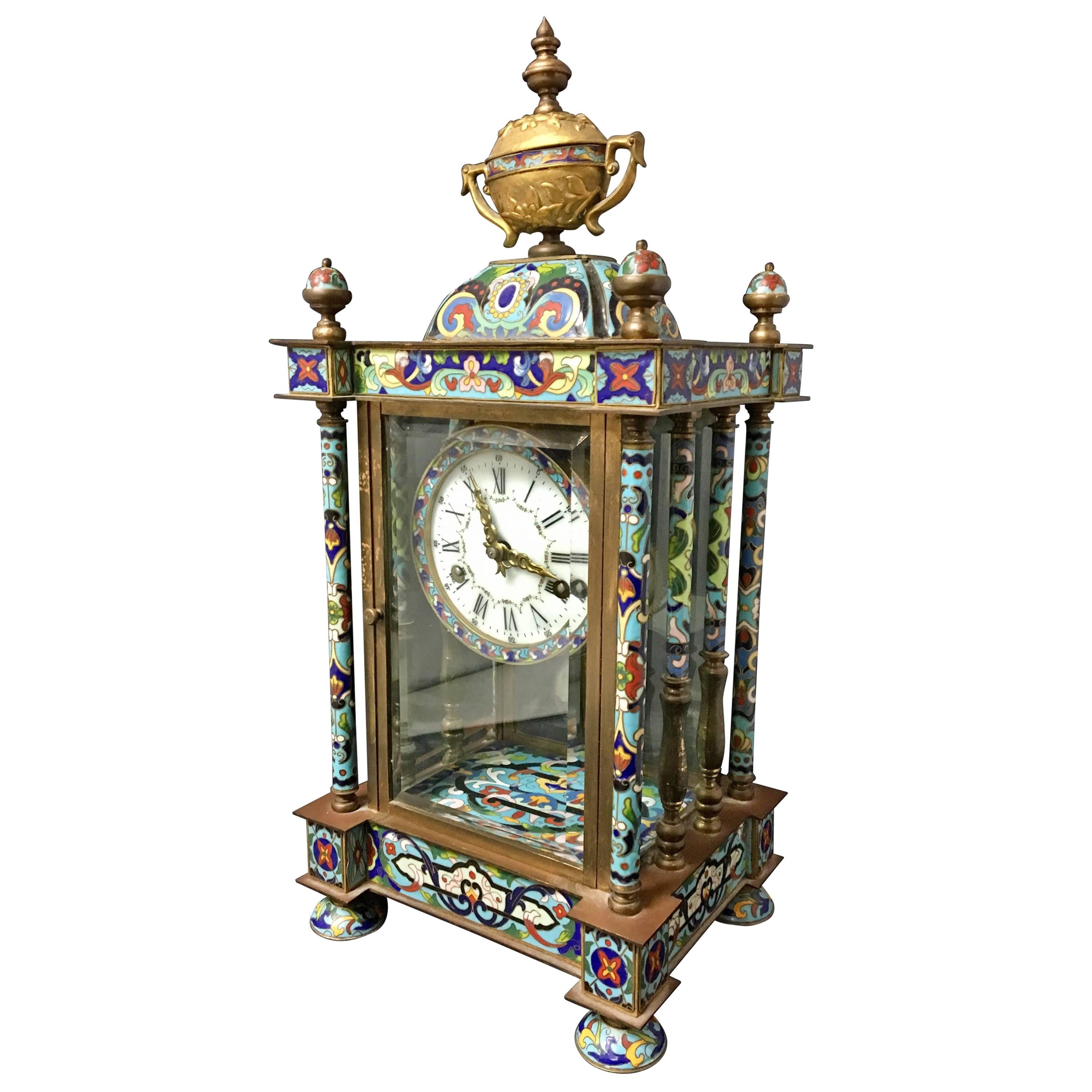 Striking Cloisonne and Bronze Mantel Clock