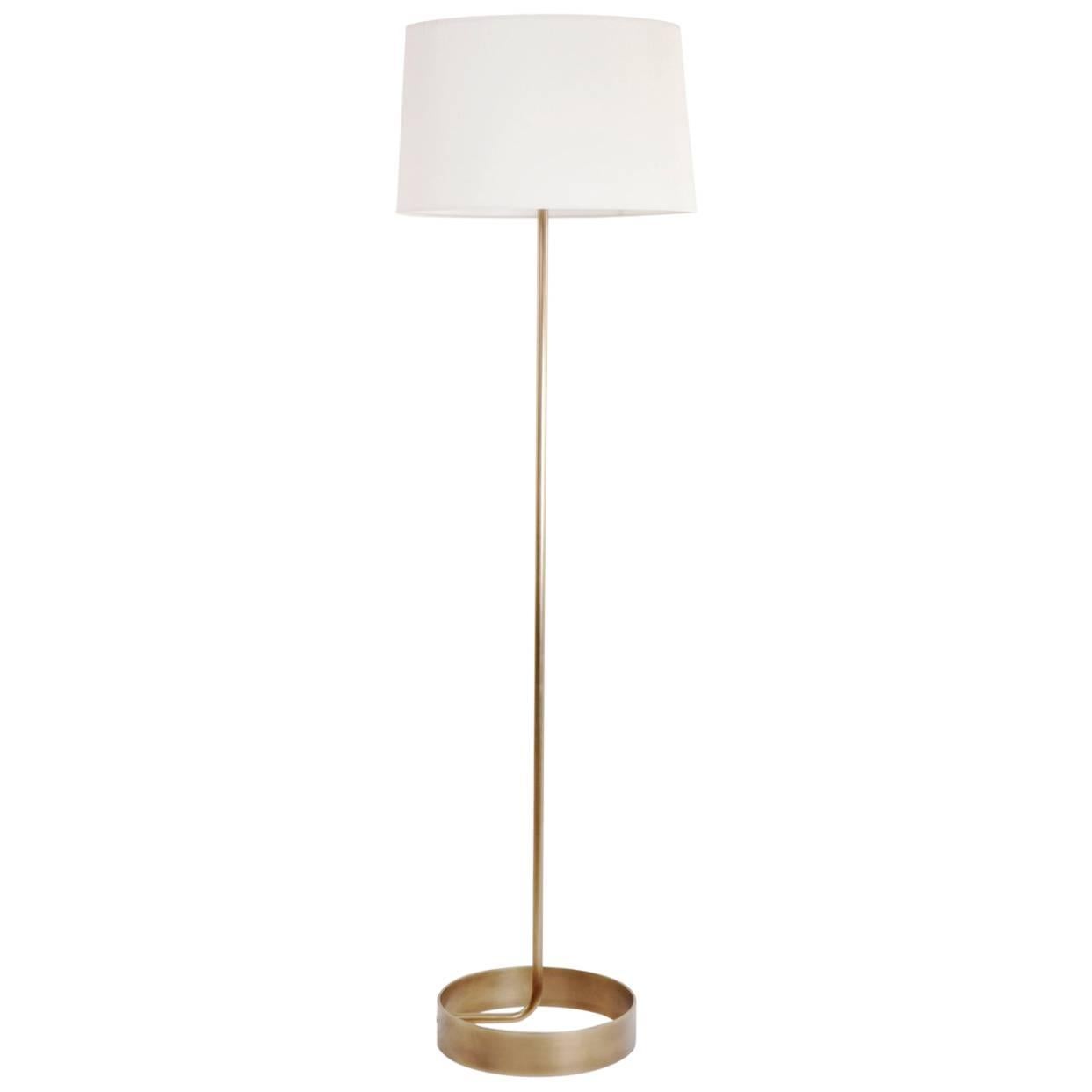 Forge Floor Lamp In Solid Brass With Off-White Or Silk Linen Shade