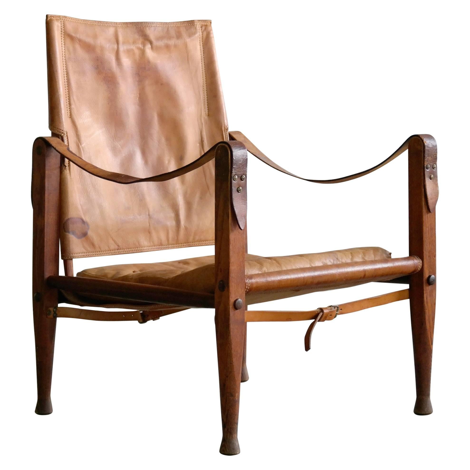 Kaare Klint for Rud Rasmussen Safari Chair in Patinated Cognac Leather 