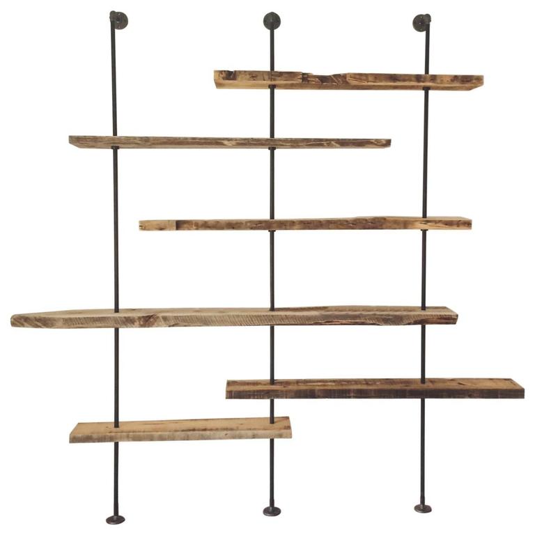 Hover Shelving Unit in Salvaged Wood and Iron For Sale