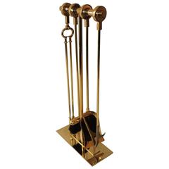 Wonderful Mid-Century Modern Bronze Five-Piece Fire Place Tool Set Brass Stand