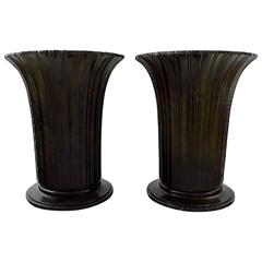 Just Andersen, a Pair of Vases of Patinated Disco Metal