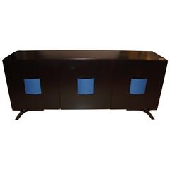Hollywood Regency Style Dakota Jackson Ebony and Celeste Blue Panel Sideboard 5