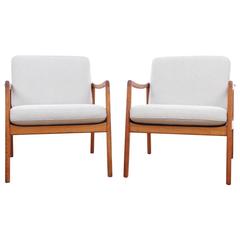 Mid-Century Modern Danish Pair of Lounge Chairs, Teak Model 110 by Ole Wanscher