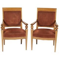 Pair of French Walnut Fauteuil with Bronze Mounts in the Manner of Arbus