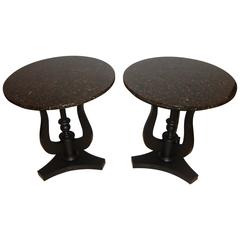 Pair of Art Deco Ebony Based End Tables with Black Marble Tops 5