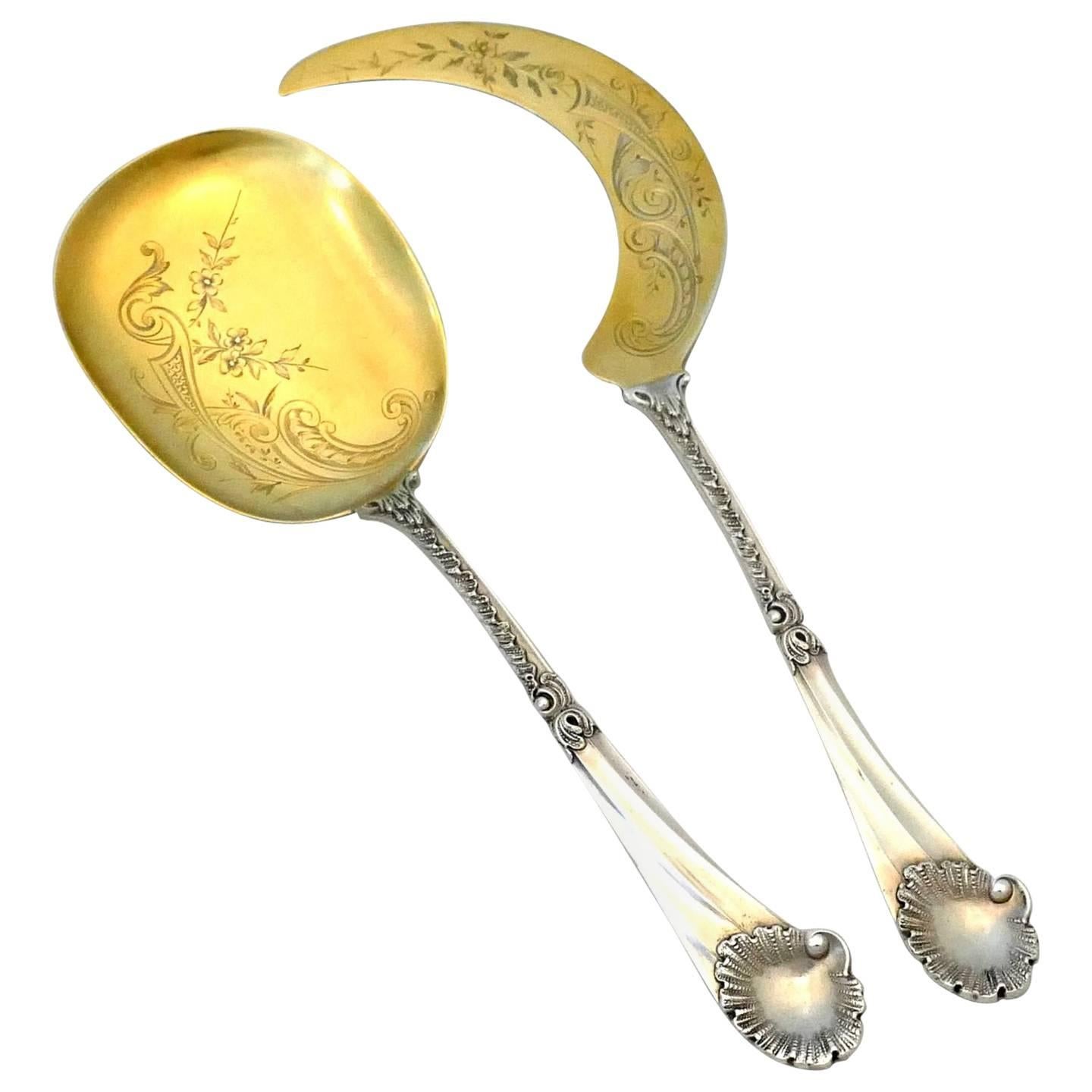 Soufflot Rare French All Sterling Silver 18-Karat Gold Ice Cream Servers For Sale
