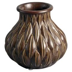 Stoneware Vase with Brown Glaze by Christian Poulsen for Bing & Grondahl, 1940s