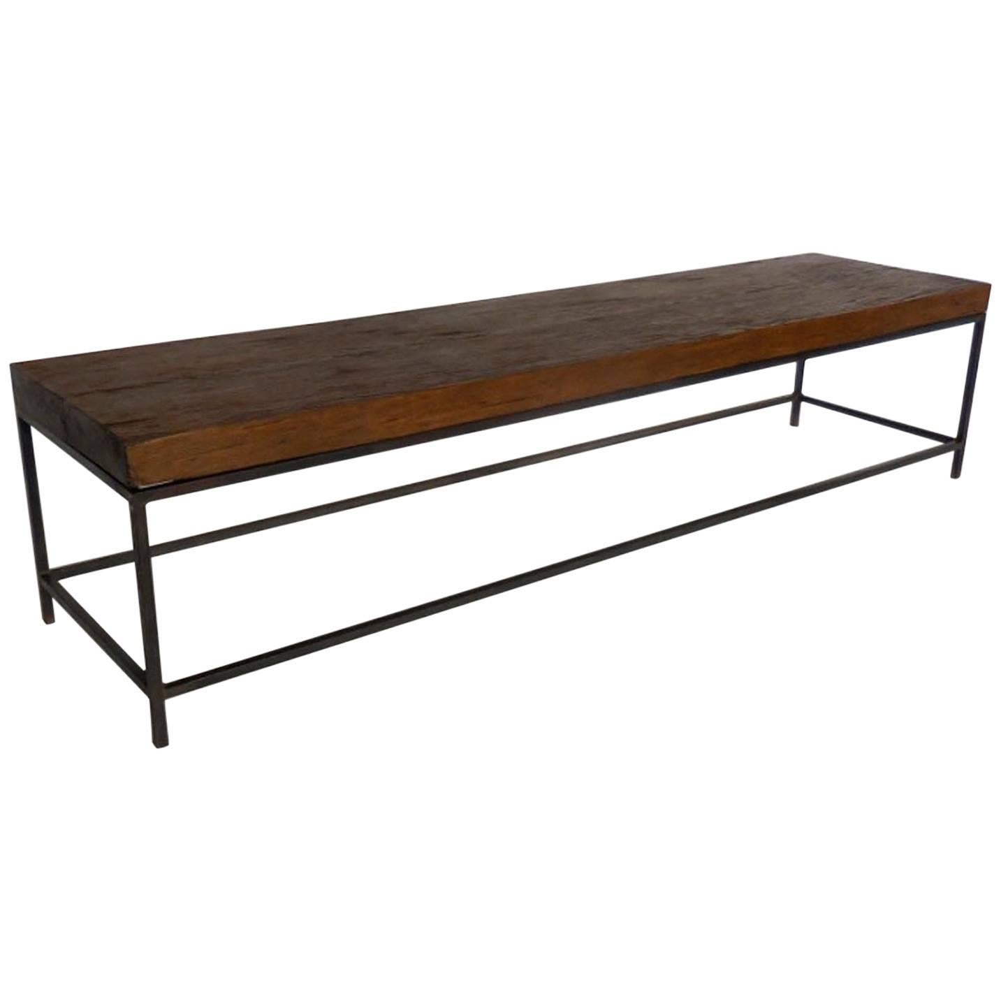 Dos Gallos Reclaimed Wood Modern Clean Line Coffee Table or Bench with Iron Base