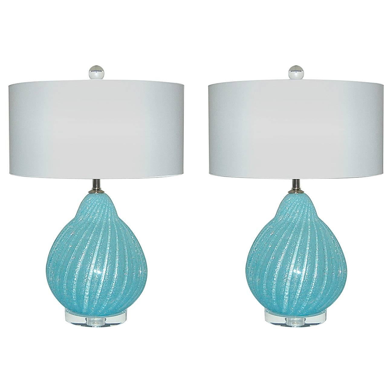 Blue Murano Vintage Italian Table Lamps For Sale