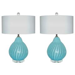 Blue Murano Vintage Italian Table Lamps