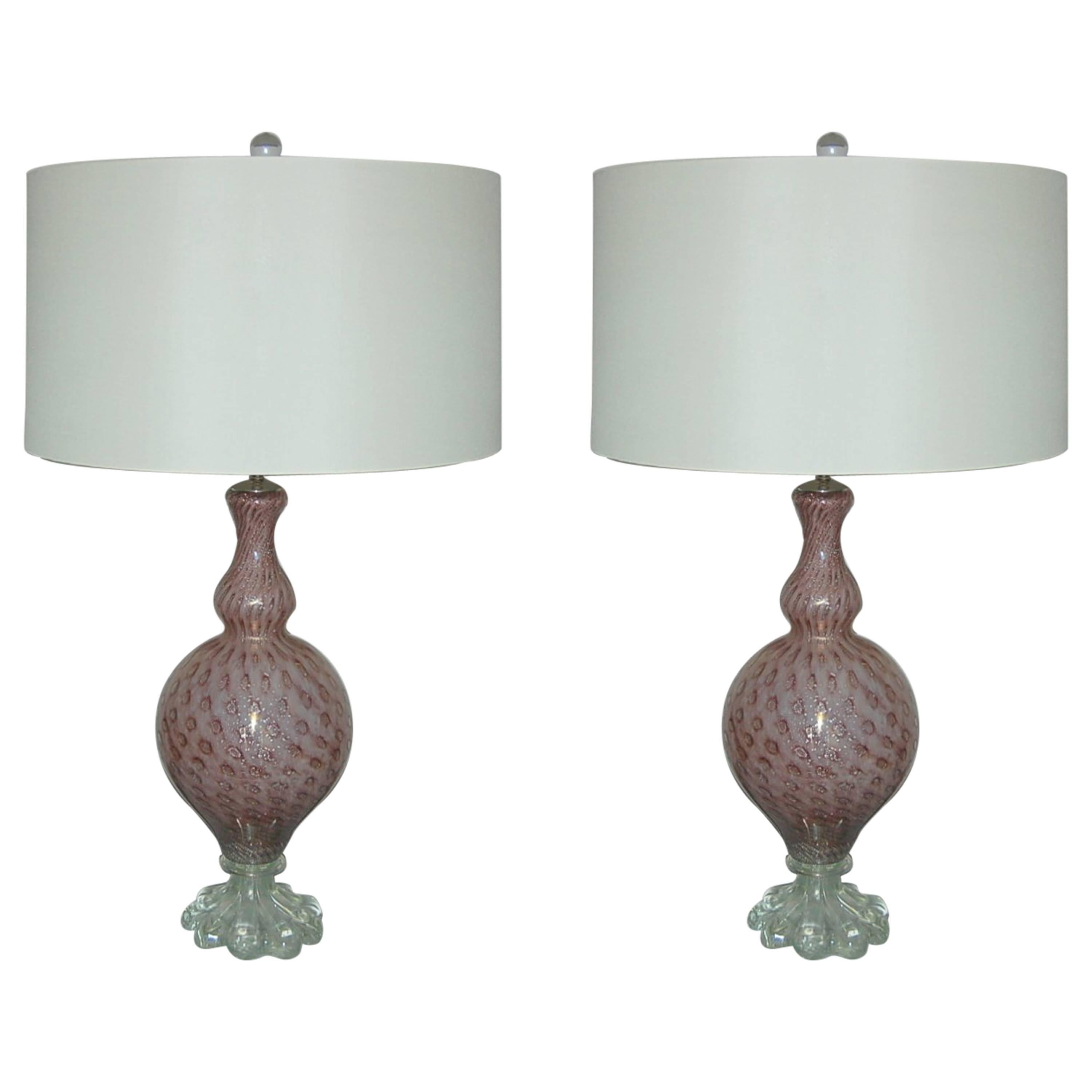 Lavender Murano Vintage Italian Table Lamps For Sale