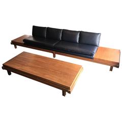 Martin Borenstein Walnut and Leather Gondola Sofa and Matching Coffee Table