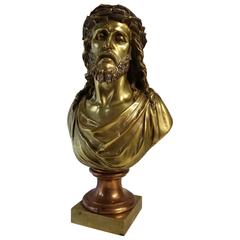 Jean Bulio Patinated Gilt Bronze Sculpture of Jesus Christ