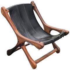 Don Shoemaker Rosewood Leather Sling Lounge Chair