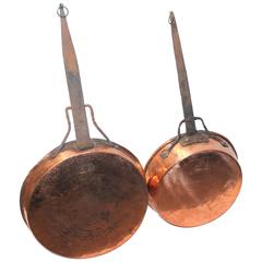 Pair of Rustic 19th Century Hand-Forged Copper Pans