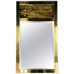 Mastercraft Brass Mirror with Bernhard Rohne Acid-Etched Panel A