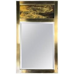 Mastercraft Brass Mirror with Acid Etched Panel by Bernhard Rohne B