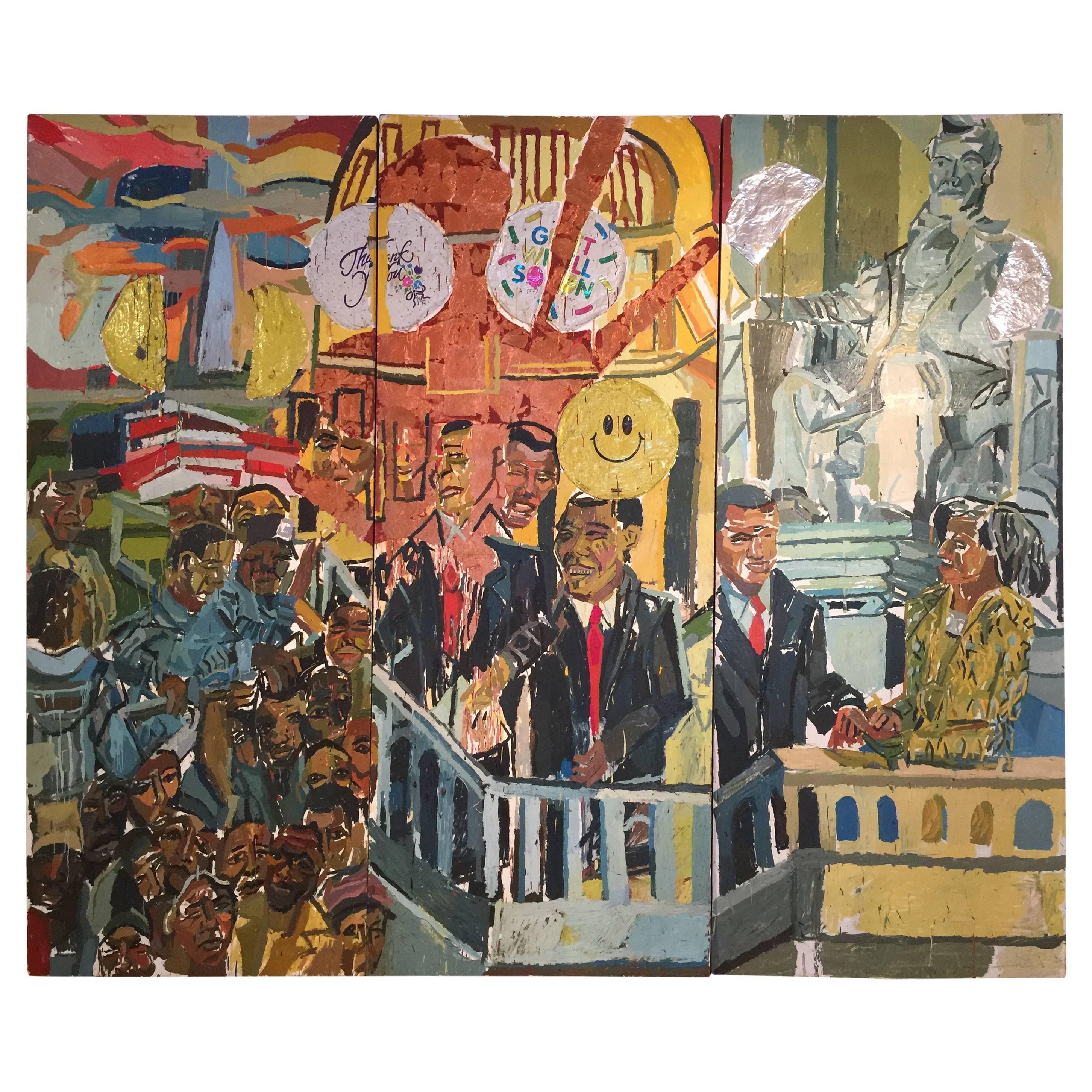 Inauguration of President Barack Obama Triptych Painting by Clintel Steed, 2008 For Sale