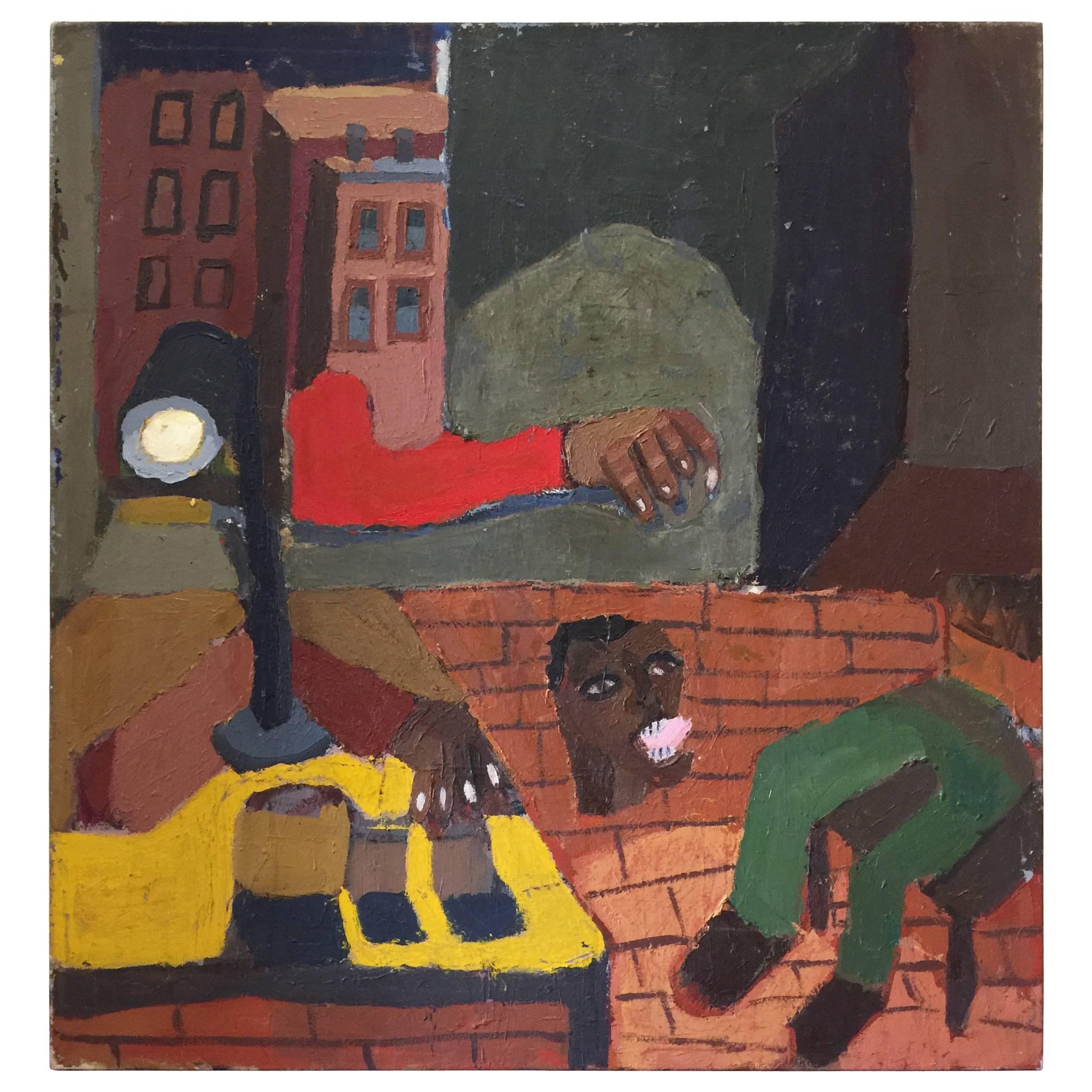 Feeling Displaced in Harlem Painting by New York City Artist Clintel Steed, 2001 For Sale