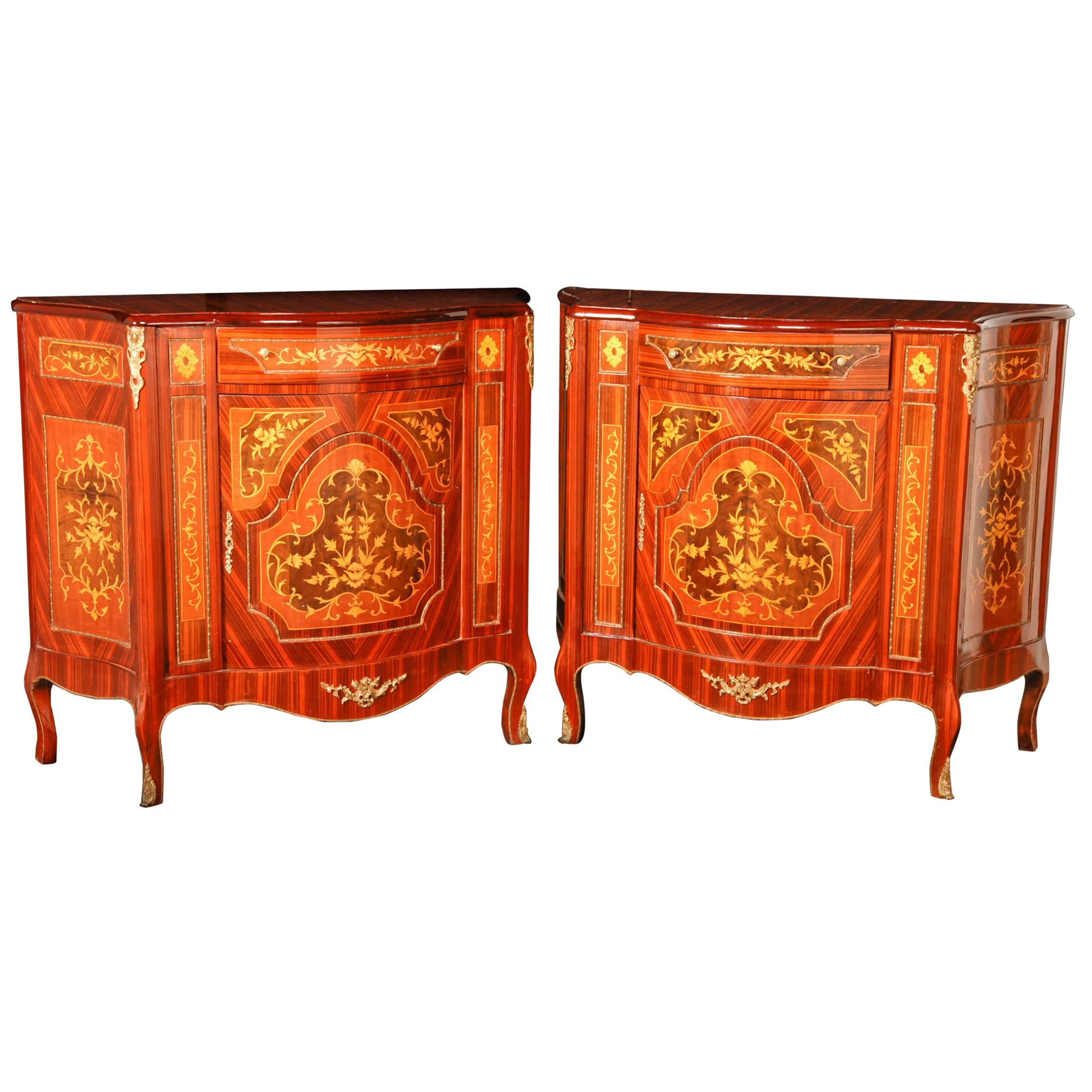 Pair of French Empire Style Cabinets Chests Marquetry Inlay For Sale
