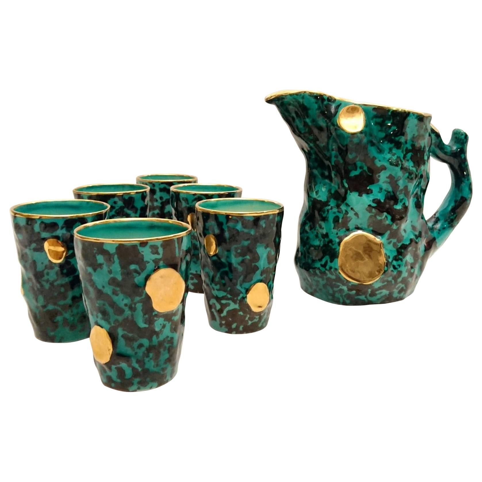 Brocca e sei tazze in ceramica di Ceramiche Ceramics, anni '50