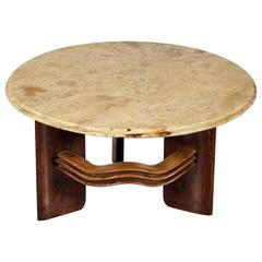 Coffee Table Attributed to Vittorio Valabrega Oak Marble Vintage Italy