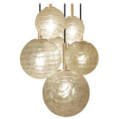 Large Cacasde Design Doria Brass Glass Globes Chandelier Pendant Light