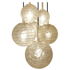 Vintage Large Cacasde Design Doria Brass Glass Globes Chandelier Pendant Light 