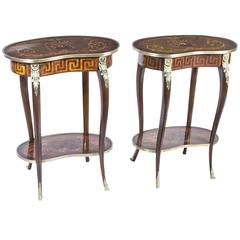 Vintage Pair of Louis XVI Marquetry Kidney Occasional Tables