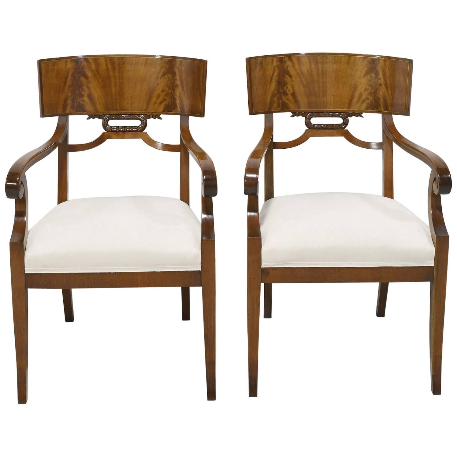 Pair of Karl Johan Style Swedish Empire Klismo Chairs in Cuban Mahogany