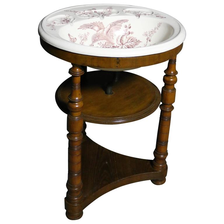 Victorian Transfer Printed Wash Basin on Walnut Stand at 1stDibs