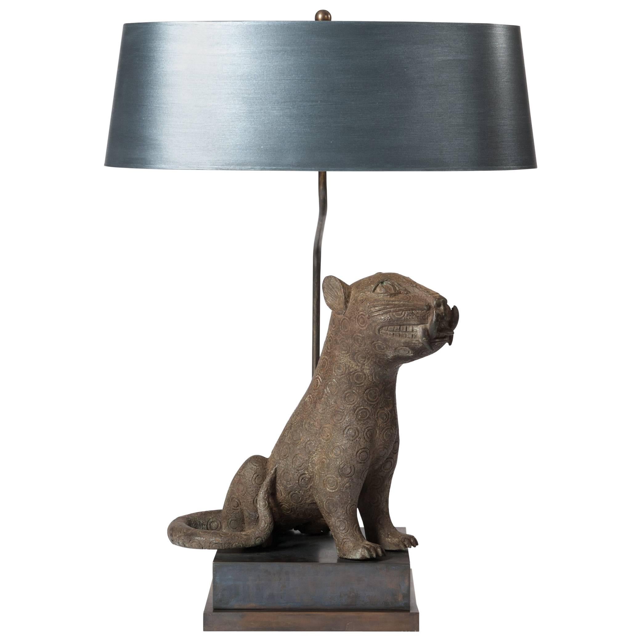 Mid Century Bronze Leopard from Benin, Purpose-Built Lamp Construction