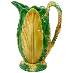 19th Century Majolica Minton Wheat and Leaves Pitcher