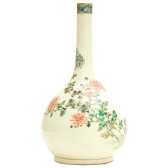 Elegant 19th Century Japanese Vase, Satsuma Ceramics by Yabu Meizan, Pink Green 12