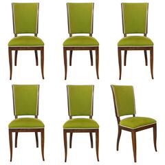 Set of Six Early 20th Century Italian Art Deco Dining Chairs in Solid Walnut