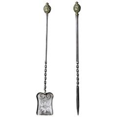 Pair of Antique Polished Steel and Cast Brass Fire Tools 12