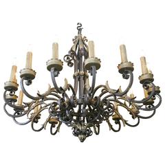 Large French Wrought Iron Sixteen-Branch Chandelier