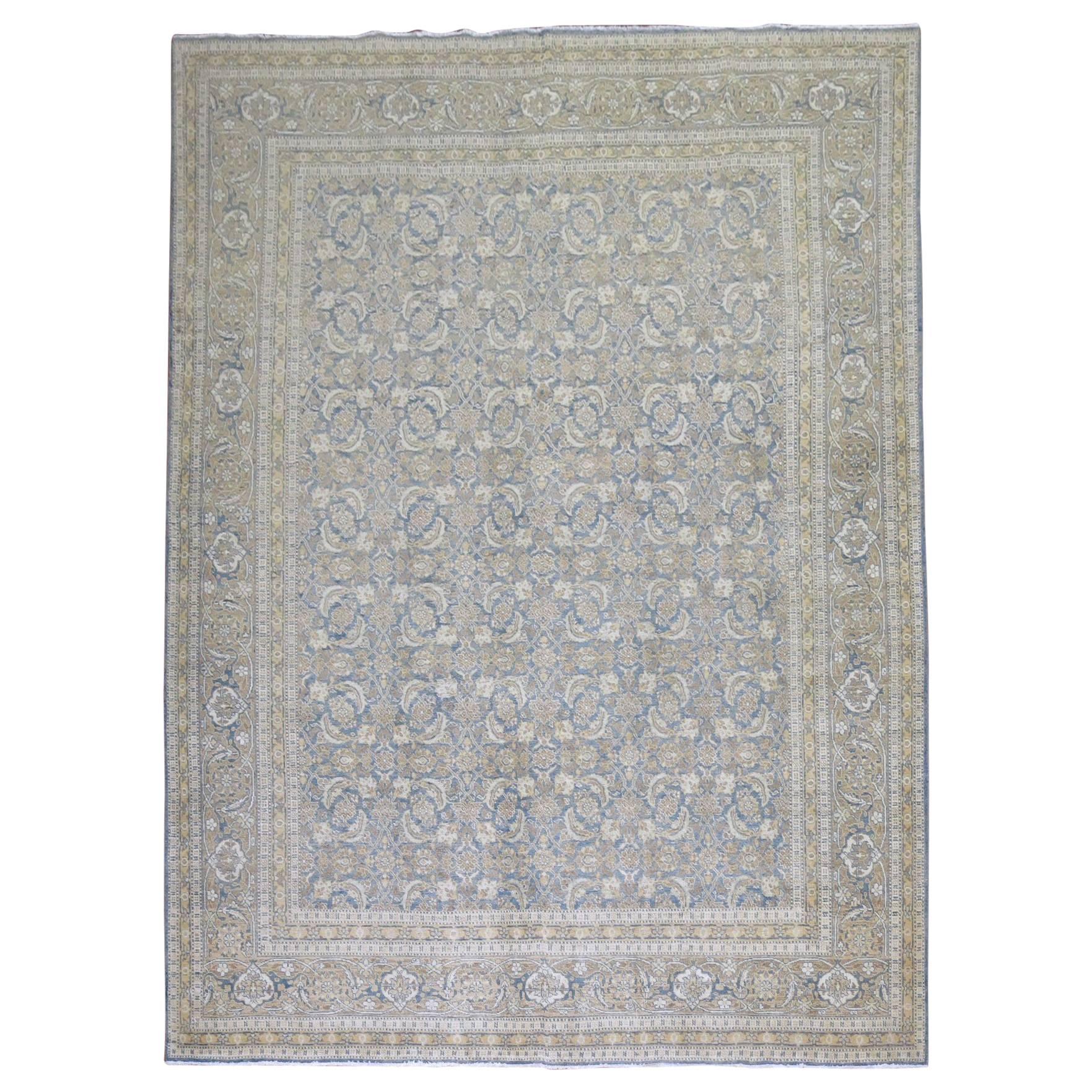 Blue Persian Tabriz Room Size Carpet For Sale
